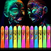CIVG 12pcs Face Paint Crayons Set Safe Non-Toxic Glow In Dark Face Body Paint Washable Makeup Face Painting Crayons 6 Colors UV Light Luminous Body Paint for Dress-up Carnival Halloween Party